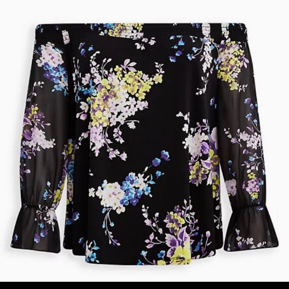 TORRID Studio Knit Off-Shoulder Smocked With Chiffon Sleeves Swing Top 3X